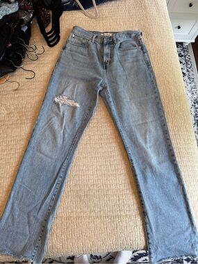 Madewell Light Blue Straight Leg Jeans with Knee Distress